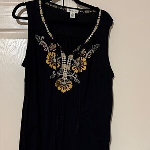 Style & Co. Black Top with Yellow Embroidery